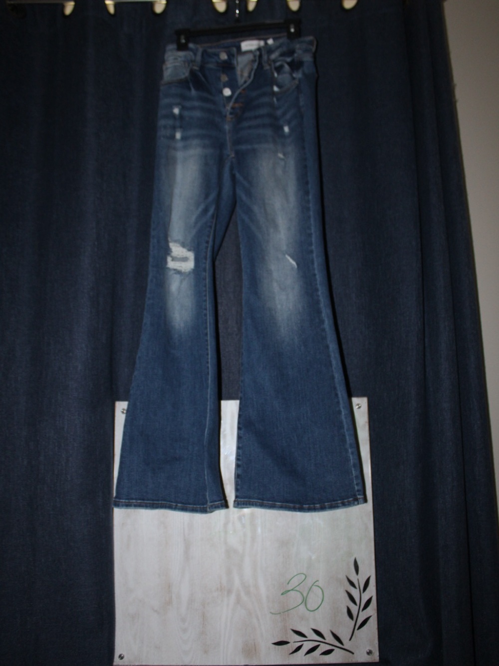 Women’s Dark Blue Distressed Flare Jeans